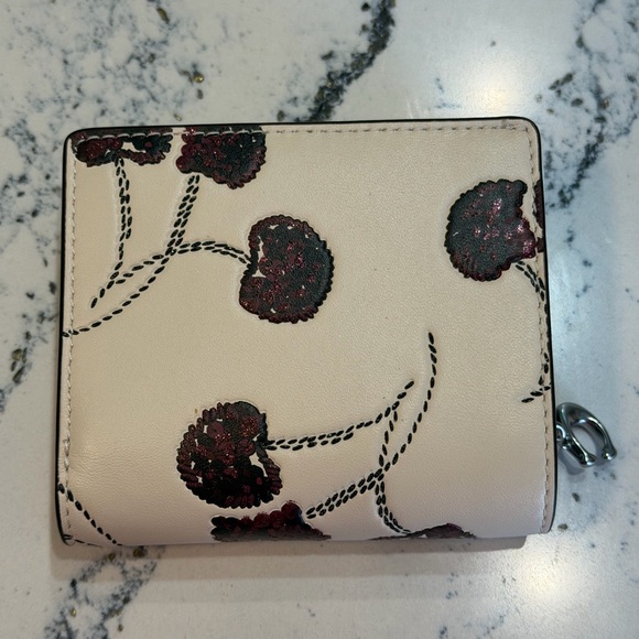 NWT Coach Snap Wallet with Cherry Print in Chalk Silver - Picture 2 of 6
